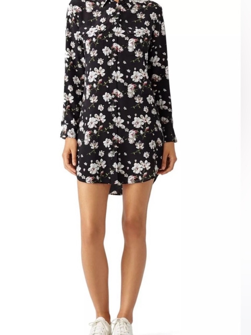 Equipment Black Floral Mini Shirt Dress
